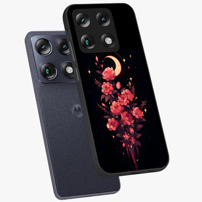 Moonlit Floral Elegance Glass Case displayed in angled mockup highlighting graceful flower design with soft moonlight aesthetic.