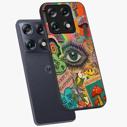 Mystic Eye Wonderland Glass Case displayed in angled mockup highlighting magical eye illustration with dreamy aesthetic.