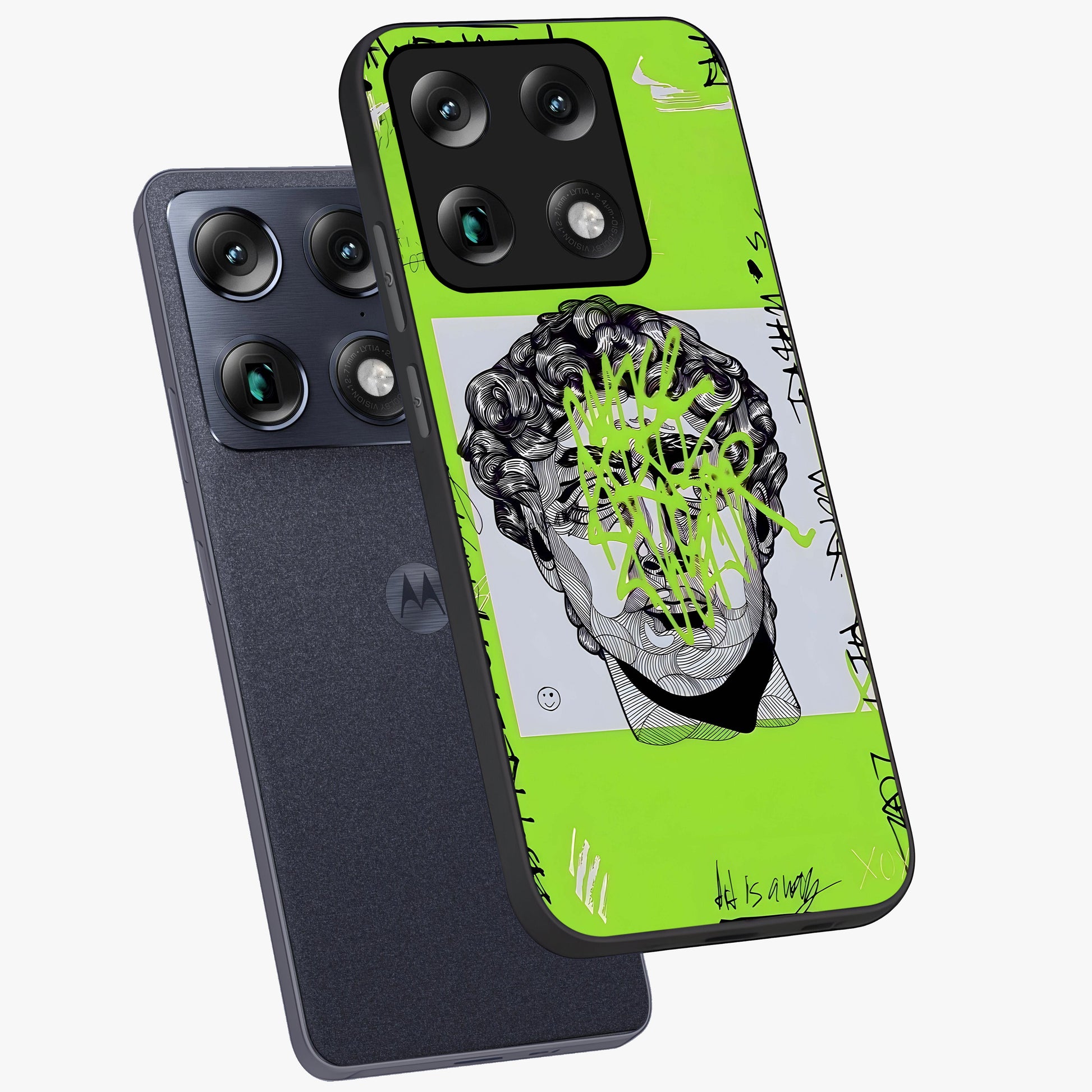 Neo Graffiti Rebellion Glass Case displayed in angled mockup highlighting urban street art design with rebellious aesthetic.