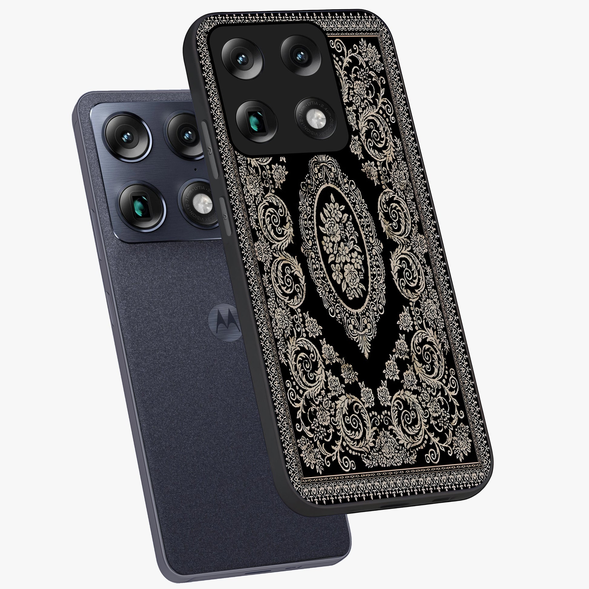 Noir Bloom Elegance Glass Case displayed in angled mockup highlighting refined flower design with stylish noir aesthetic.