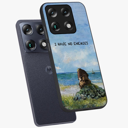 Peace Beyond War Glass Case displayed in angled mockup highlighting meaningful message design with artistic aesthetic style.