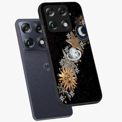 Pearls Universe Object Glass Case displayed in angled mockup highlighting celestial pearl design with dreamy aesthetic.