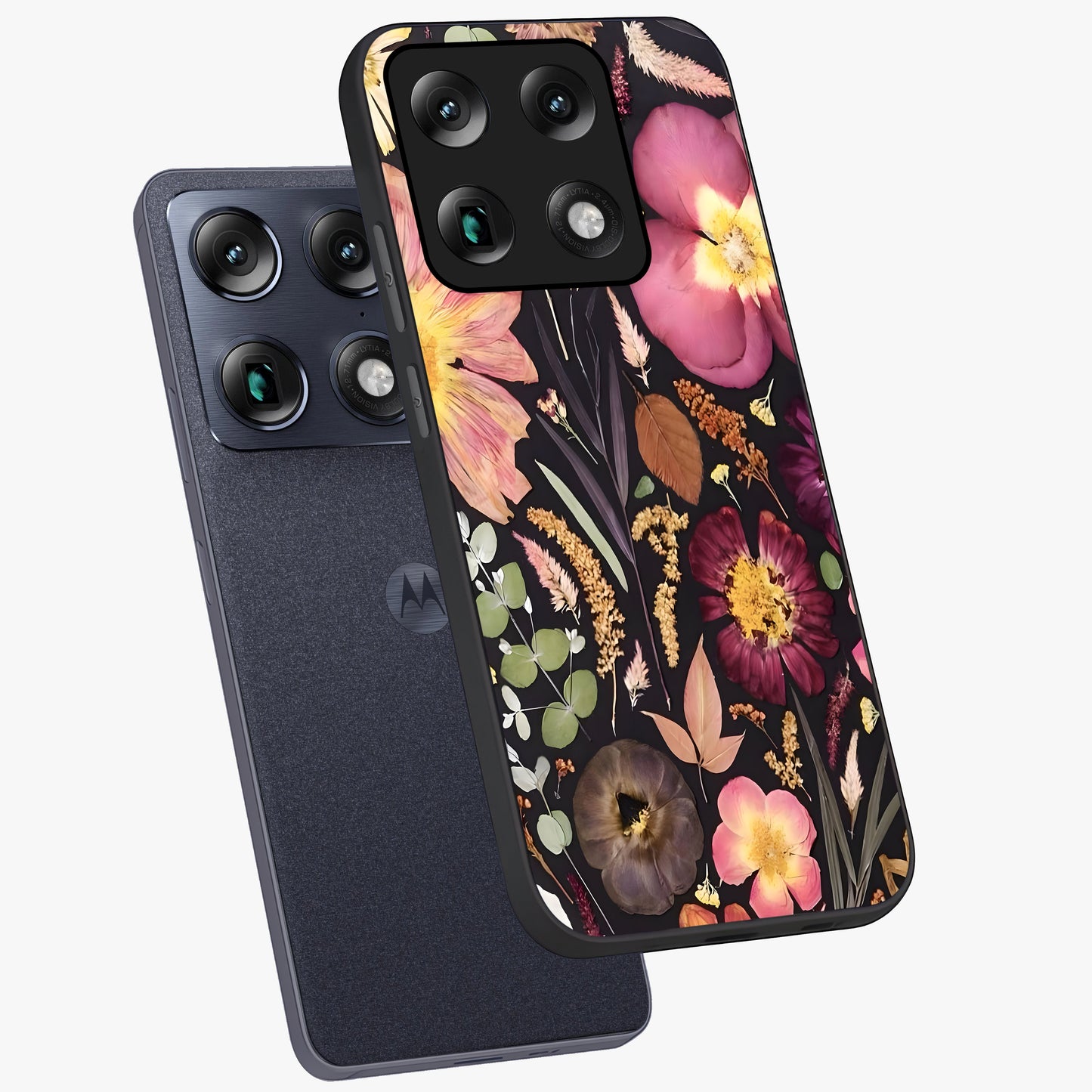 Petal Dream Tapestry Glass Case displayed in angled mockup highlighting decorative petal pattern with elegant botanical aesthetic.
