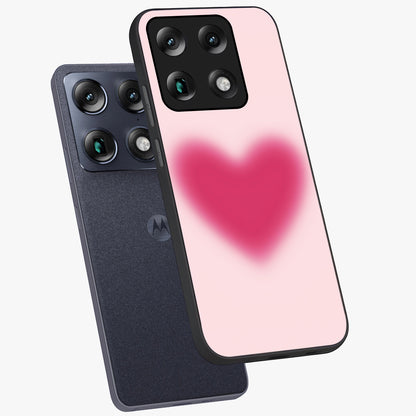 Pink Aura Heart Glass Case displayed in angled mockup highlighting vibrant pink heart design with dreamy aura aesthetic.