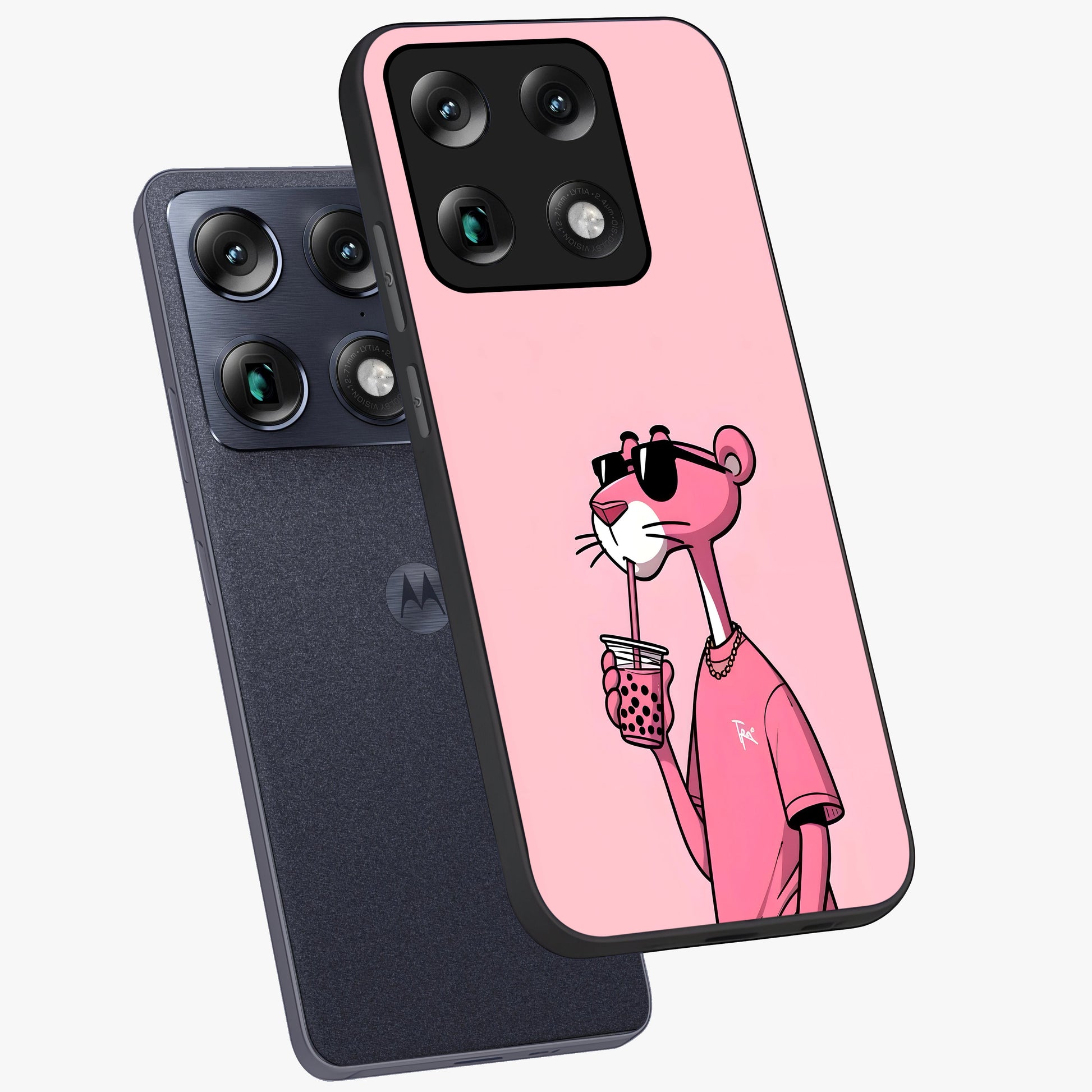 Pink Panther Glass Case displayed in angled mockup highlighting playful cartoon character design with vibrant pink aesthetic.