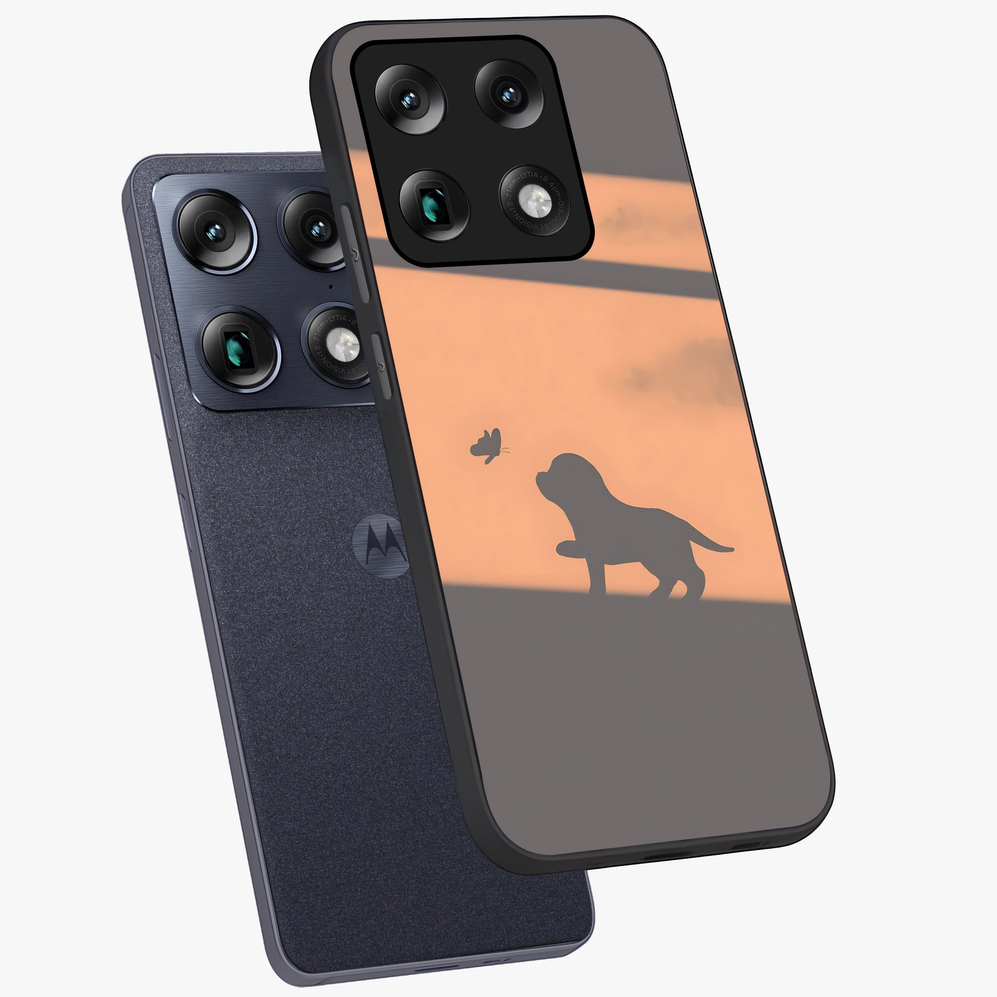 Puppy Shadow Art Glass Case displayed in angled mockup highlighting playful dog illustration with artistic shadow aesthetic.