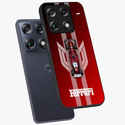 Red Ferrari F1 Vertical Glass Case displayed in angled mockup highlighting high speed racing design with bold automotive aesthetic.