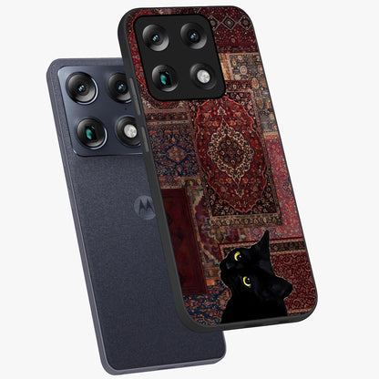 Regal Magic Cat Apple Glass Case displayed in angled mockup highlighting whimsical feline design with fantasy aesthetic.