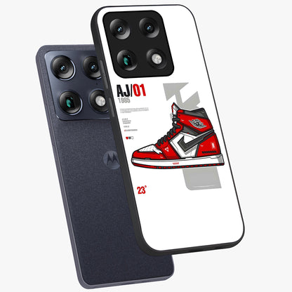 Retro Sneaker Blueprint Glass Case displayed in angled mockup highlighting detailed shoe design with sporty retro aesthetic.