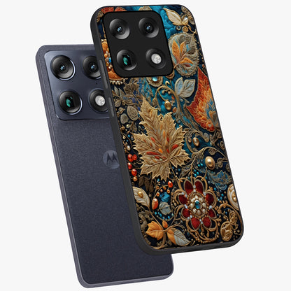 Royal Jewel Garden Glass Case displayed in angled mockup highlighting vibrant jewel inspired floral design with elegant aesthetic.