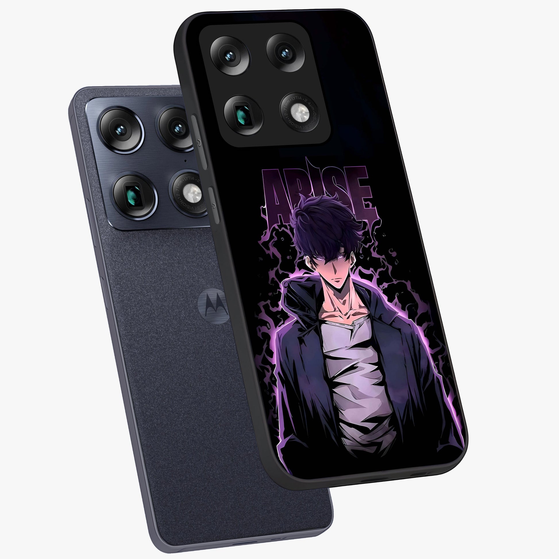 Shadow Monarch Awakening Glass Case displayed in angled mockup highlighting dramatic shadow warrior design with fantasy aesthetic.