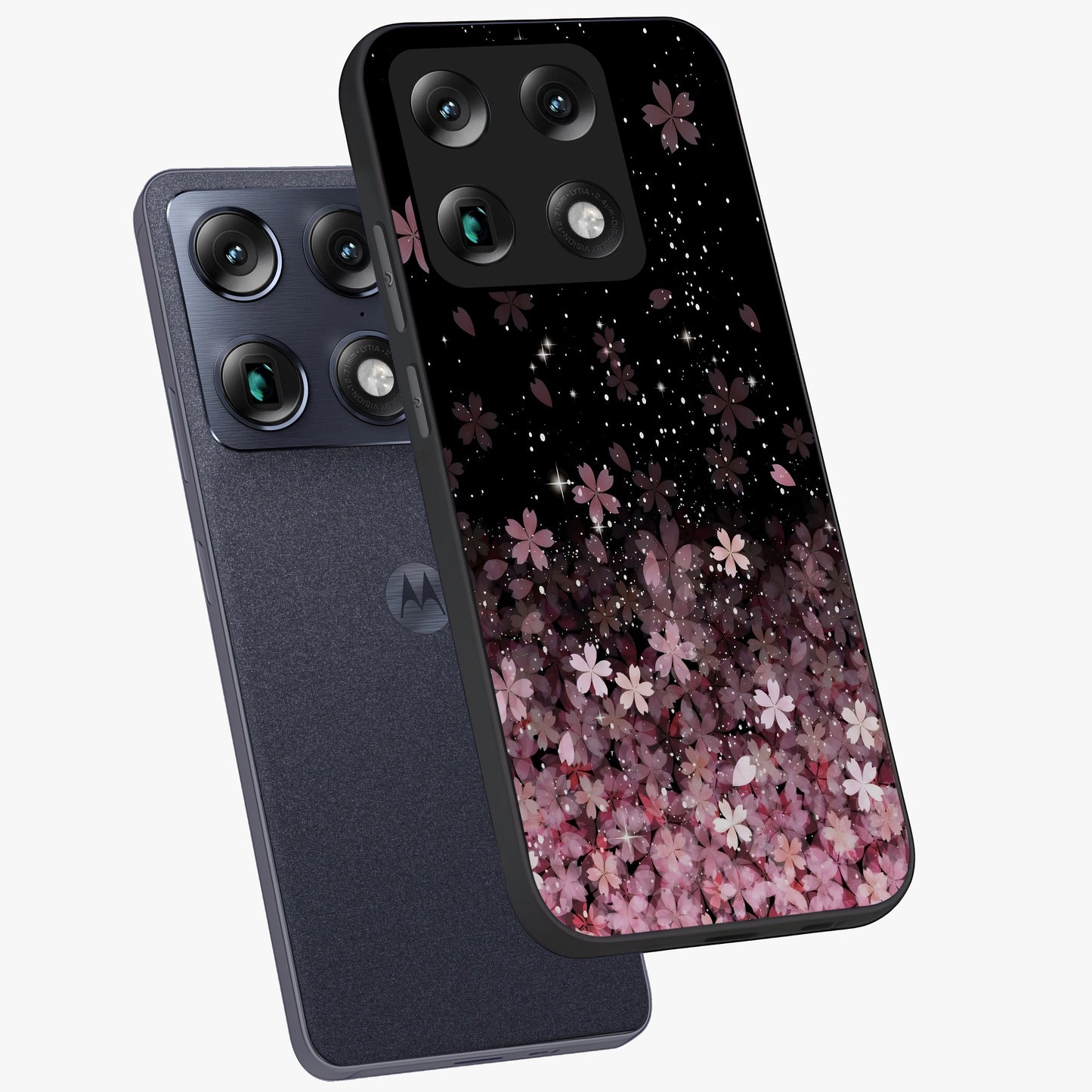 Small Starry Flowers Glass Case displayed in angled mockup highlighting tiny flower pattern with celestial aesthetic style.