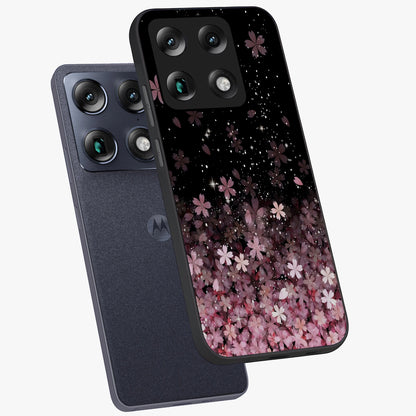 Small Starry Flowers Glass Case displayed in angled mockup highlighting tiny flower pattern with celestial aesthetic style.