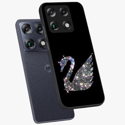 Starlit Swan Grace Glass Case displayed in angled mockup highlighting elegant swan illustration with dreamy celestial aesthetic.