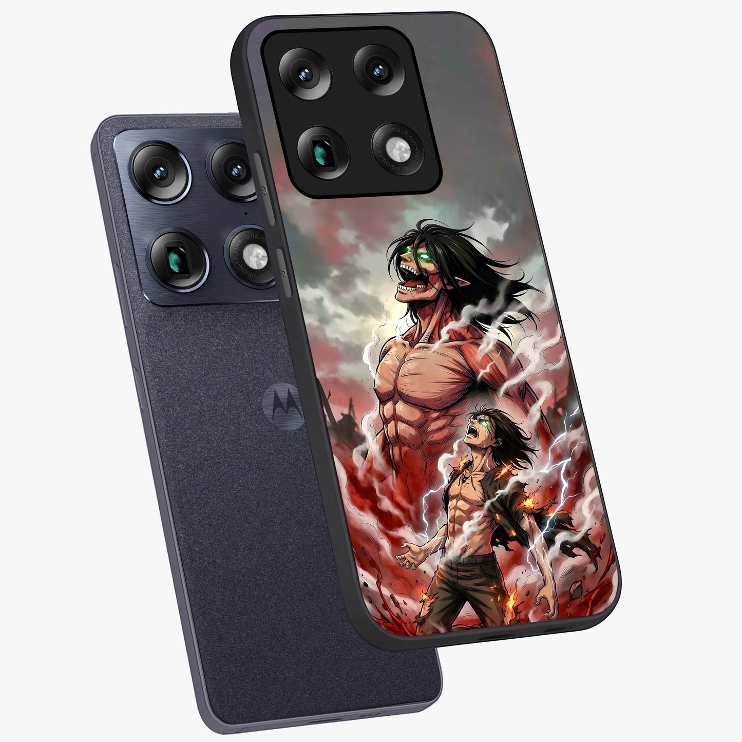 Titan Awakening Fury Glass Case displayed in angled mockup highlighting dramatic giant warrior design with bold anime aesthetic.