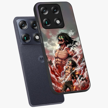 Titan Awakening Fury Glass Case displayed in angled mockup highlighting dramatic giant warrior design with bold anime aesthetic.