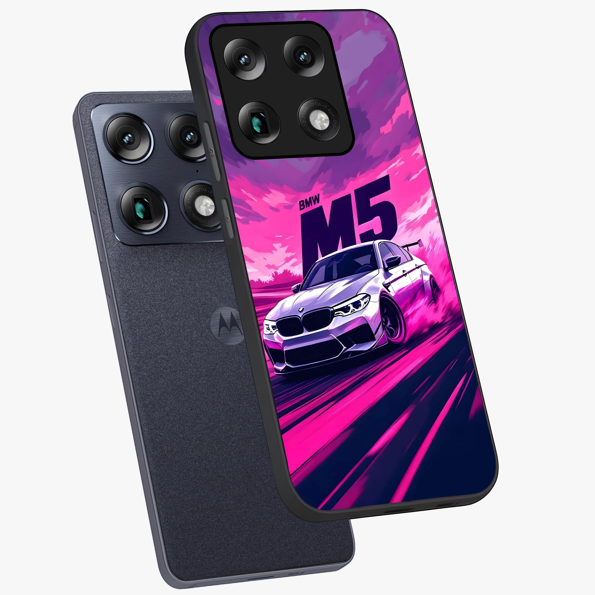 Velocity Drift Pulse Glass Case displayed in angled mockup highlighting dynamic drift design with sporty automotive aesthetic.
