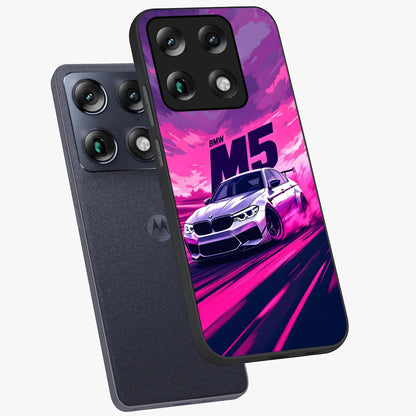 Velocity Drift Pulse Glass Case displayed in angled mockup highlighting dynamic drift design with sporty automotive aesthetic.