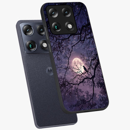 Whispering Moon Silence Glass Case displayed in angled mockup highlighting calm lunar design with dreamy night aesthetic.