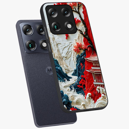 Whispers Of Sakura Waves Glass Case displayed in angled mockup highlighting flowing sakura design with soft floral aesthetic.