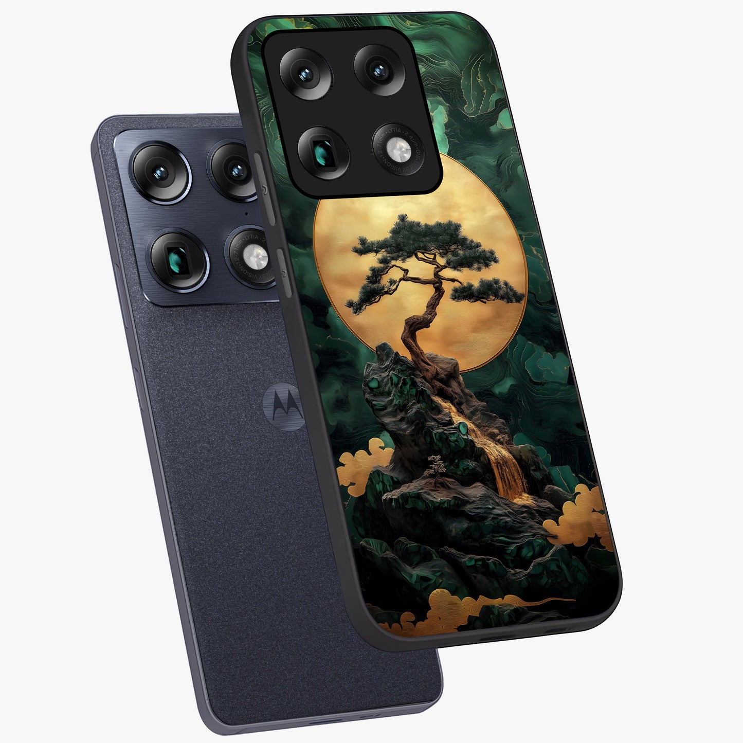 Zen Moon Rise Glass Case displayed in angled mockup highlighting peaceful lunar design with zen aesthetic style.