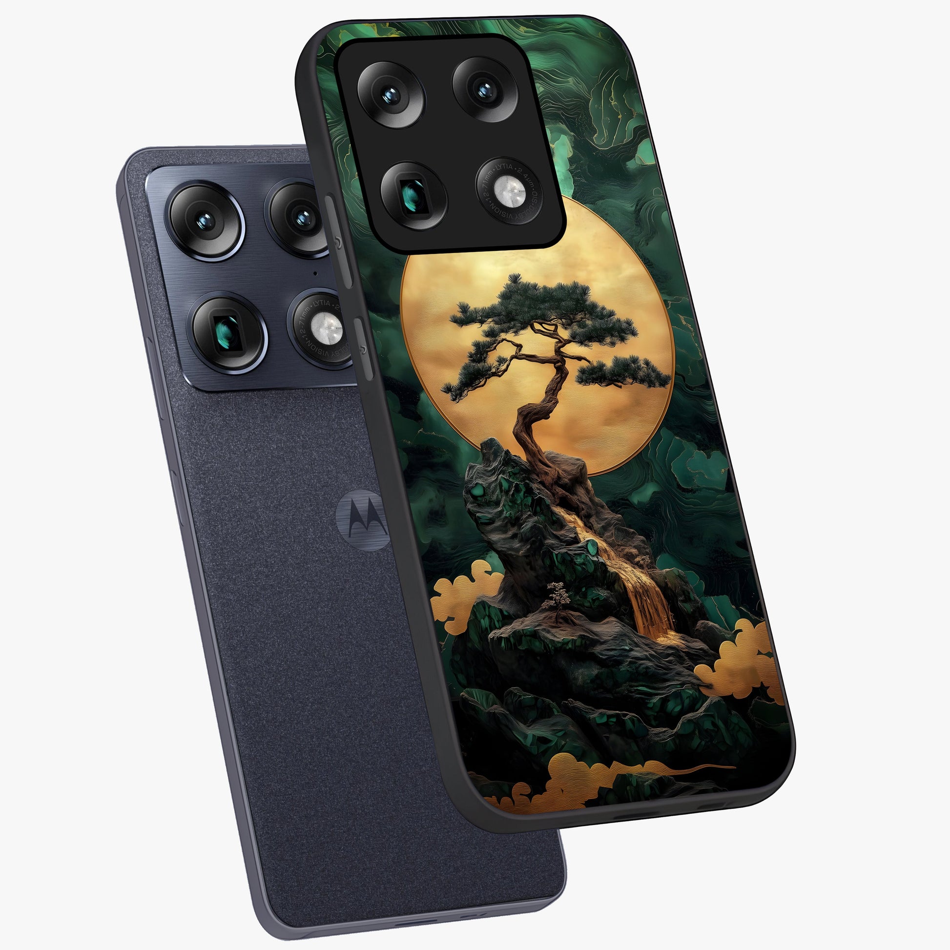 Zen Moon Rise Glass Case displayed in angled mockup highlighting peaceful lunar design with zen aesthetic style.