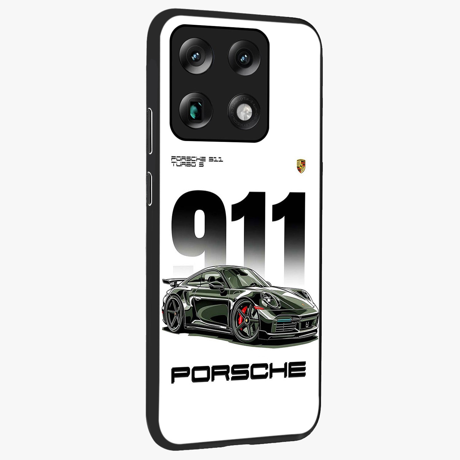 911 Turbo Dominance Glass Case upright perspective showcasing powerful racing design and modern automotive aesthetic.