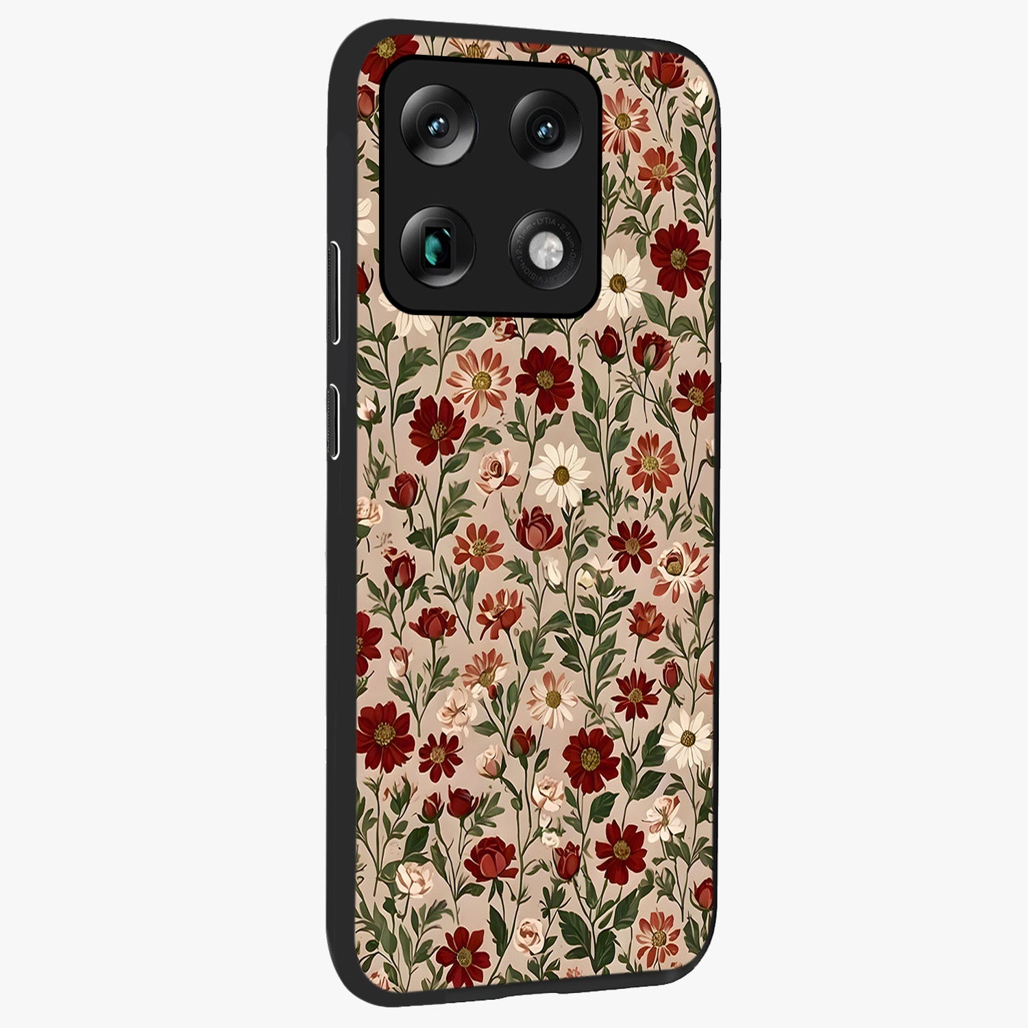 Biege Flower With Leaf Glass Case upright view showcasing delicate beige flower illustration with clean botanical style.