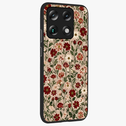 Biege Flower With Leaf Glass Case upright view showcasing delicate beige flower illustration with clean botanical style.
