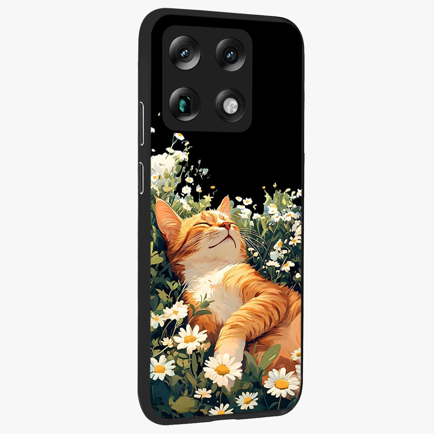 Blissful Bloom Cat Glass Case upright view showcasing charming cat design surrounded by blooming floral elements.