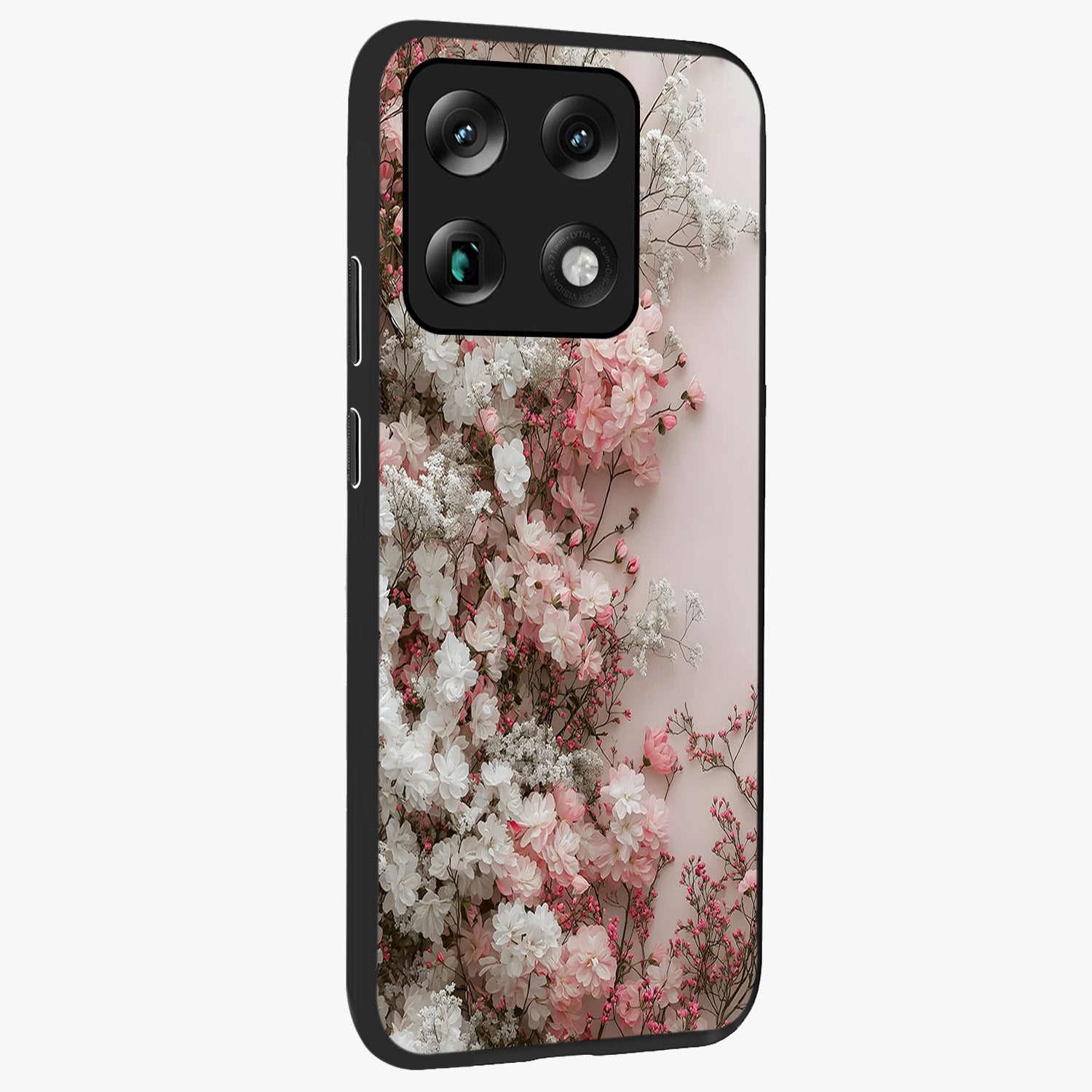 Blush Blossom Cloud Glass Case upright view showcasing calm floral cloud artwork with gentle dreamy theme.