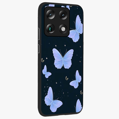 Butterfly With Stars Pattern Glass Case upright view showcasing celestial butterfly artwork with sparkling star elements.