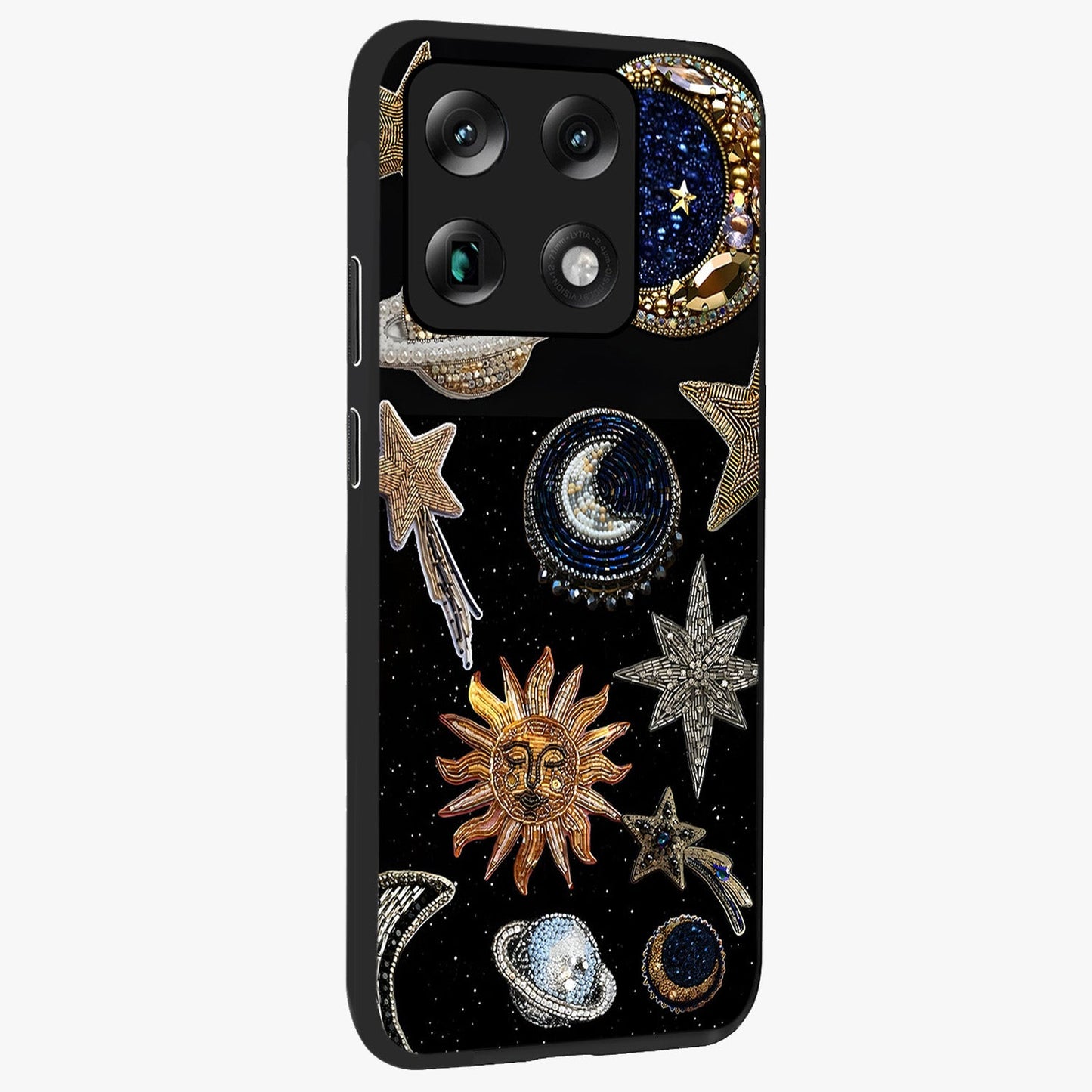 Celestial Gem Constellations Glass Case upright view showcasing cosmic constellation artwork with celestial aesthetic style.