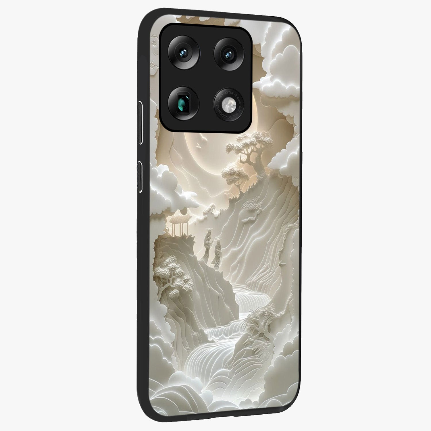 Celestial Origami Glass Case upright view showcasing creative origami artwork with modern celestial style.