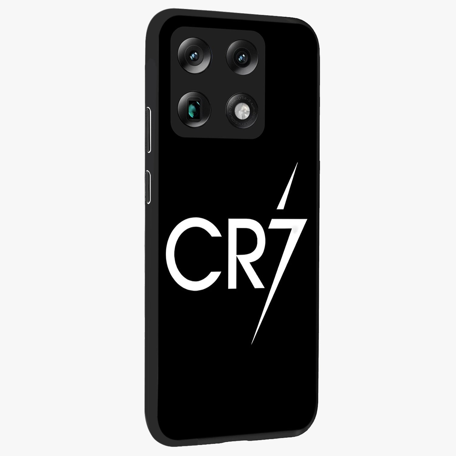 Cr7 Elite Strike Glass Case upright view showcasing energetic football inspired design with modern sports aesthetic.