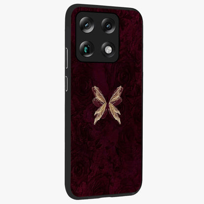 Crimson Fade Butterfly Glass Case upright view showcasing graceful butterfly artwork with soft crimson fade effect.