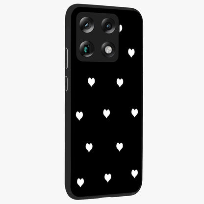 Cute And Simple White Hearts Glass Case upright view showcasing simple white hearts artwork with soft minimal theme.
