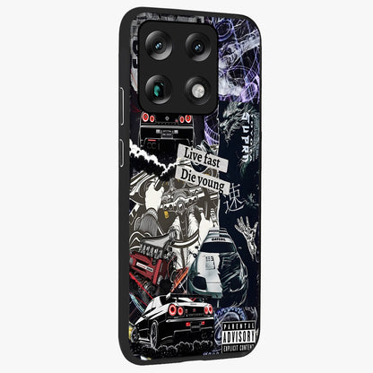Die Young Glass Case upright view showcasing striking typography artwork with modern statement theme.