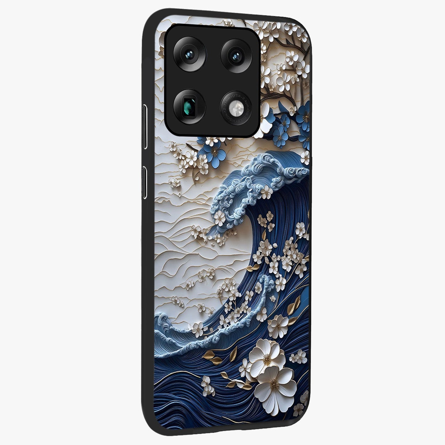 Floral Wave Origami Glass Case upright view showcasing creative floral origami artwork with artistic decorative theme.