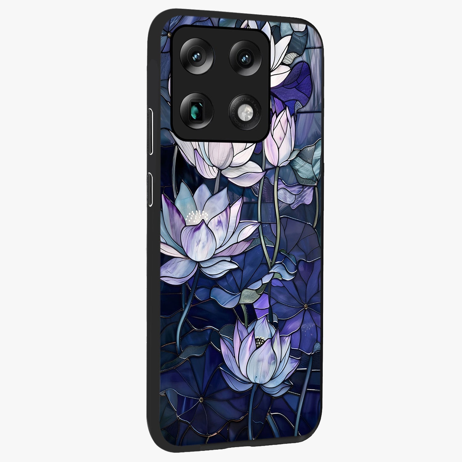 Gloss Petal Rush Glass Case upright view showcasing dynamic floral petal artwork with modern botanical theme.