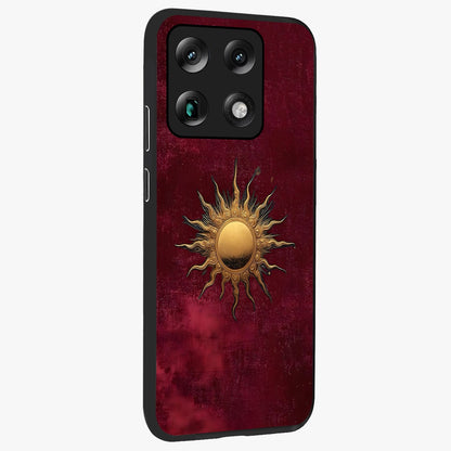 Golden Sun Minimalism Glass Case upright view showcasing simple golden sun artwork with elegant minimalist style.