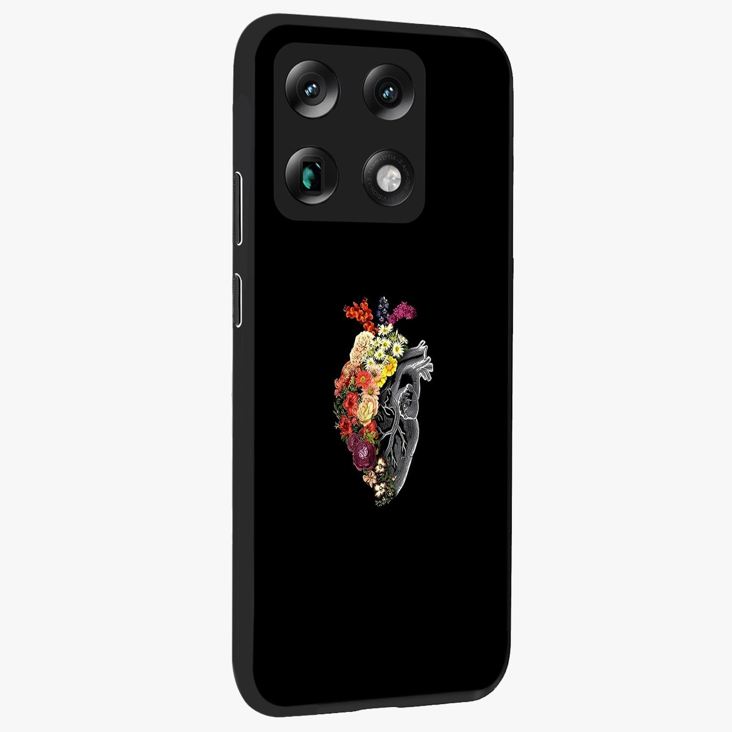 Heart With Flowers Glass Case upright view showcasing decorative heart and floral artwork with sweet romantic theme.