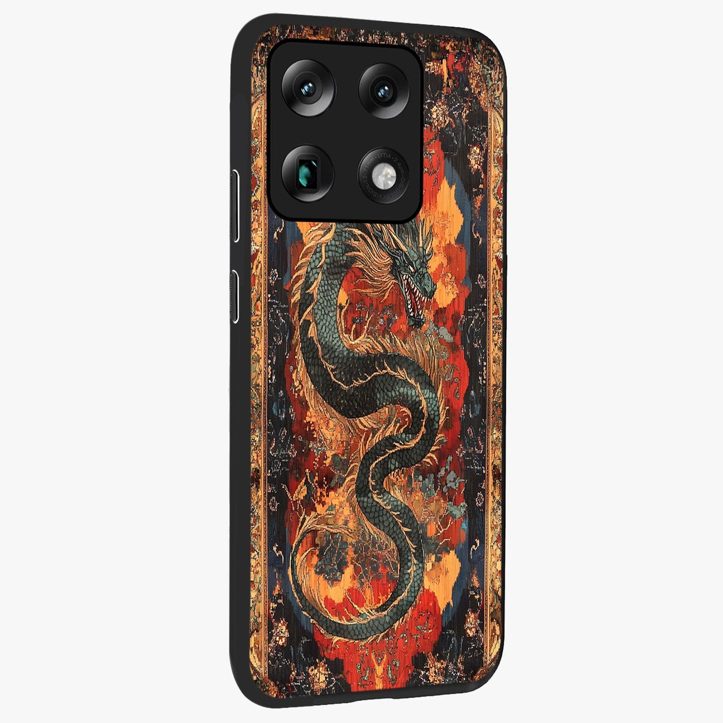 Inferno Dragon Soul Glass Case upright view showcasing intense dragon artwork with fantasy fire theme.