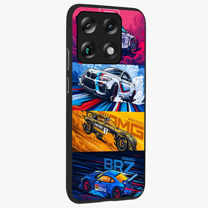 JDM Sports Car Glass Case upright view showcasing dynamic sports car artwork with bold racing theme.