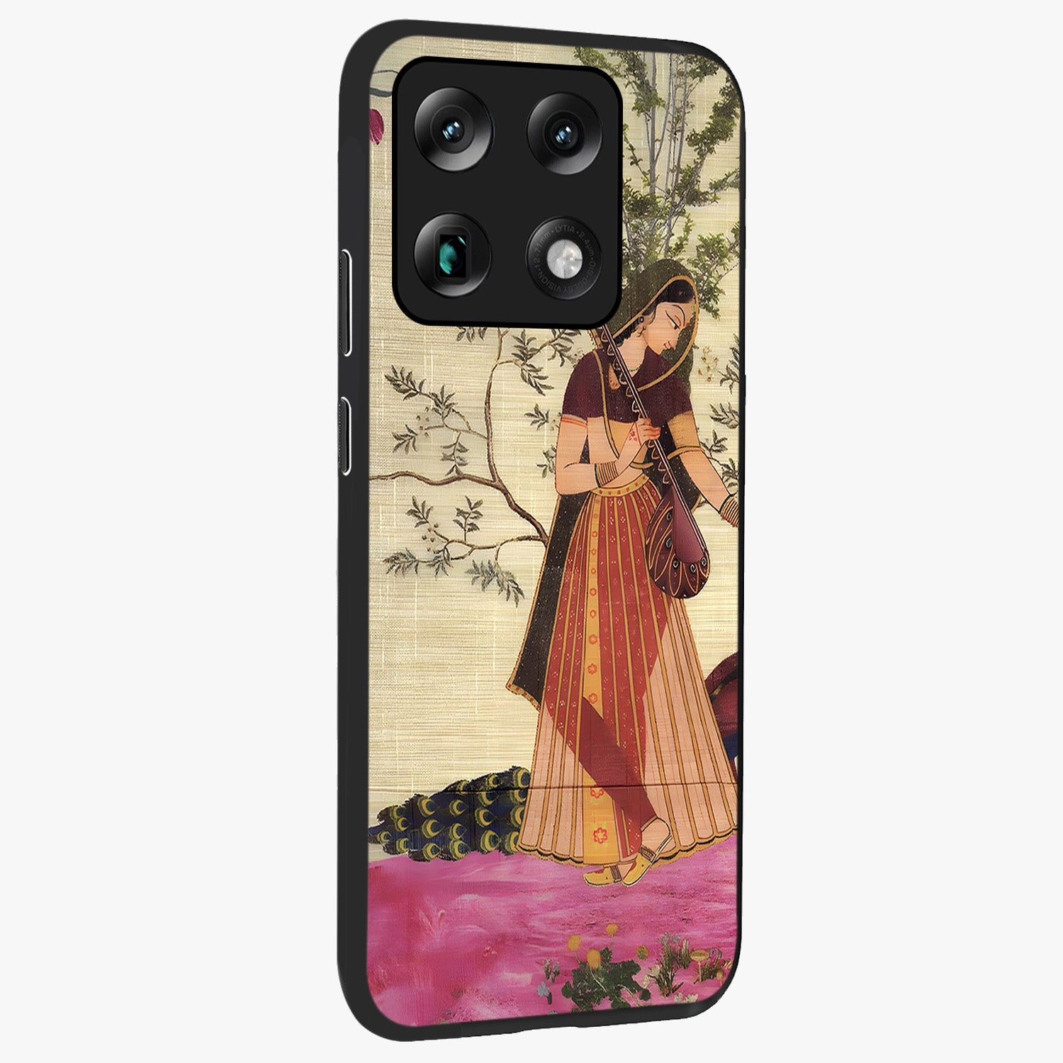 Lady With Veena Art Glass Case upright view showcasing classical veena artwork with traditional artistic theme.