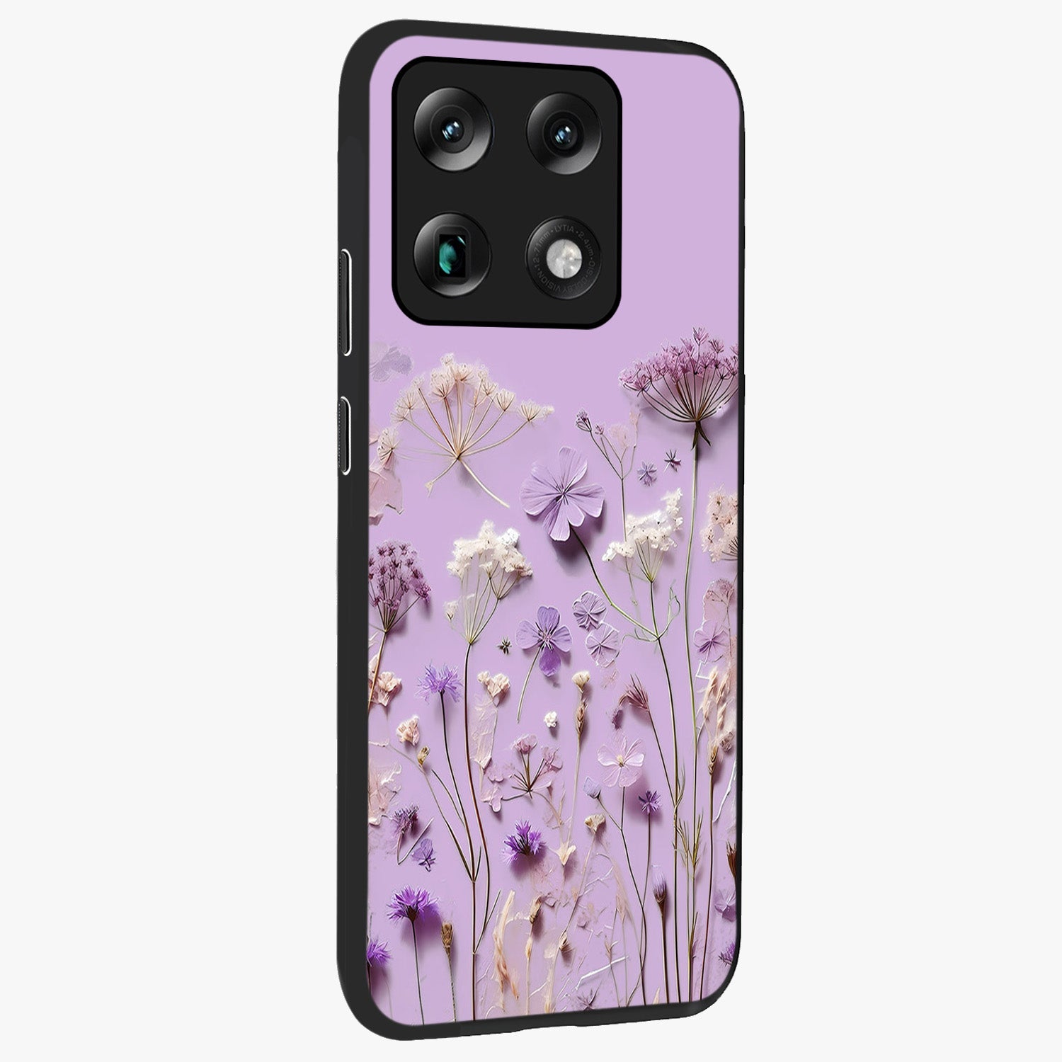 Lavender Blossom Dream Glass Case upright view showcasing delicate lavender blossom artwork with peaceful floral theme.