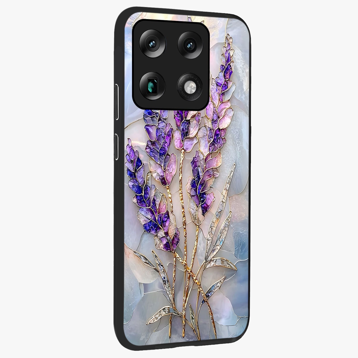 Lavender Dream Glow Glass Case upright view showcasing radiant lavender glow artwork with calming dreamy theme.
