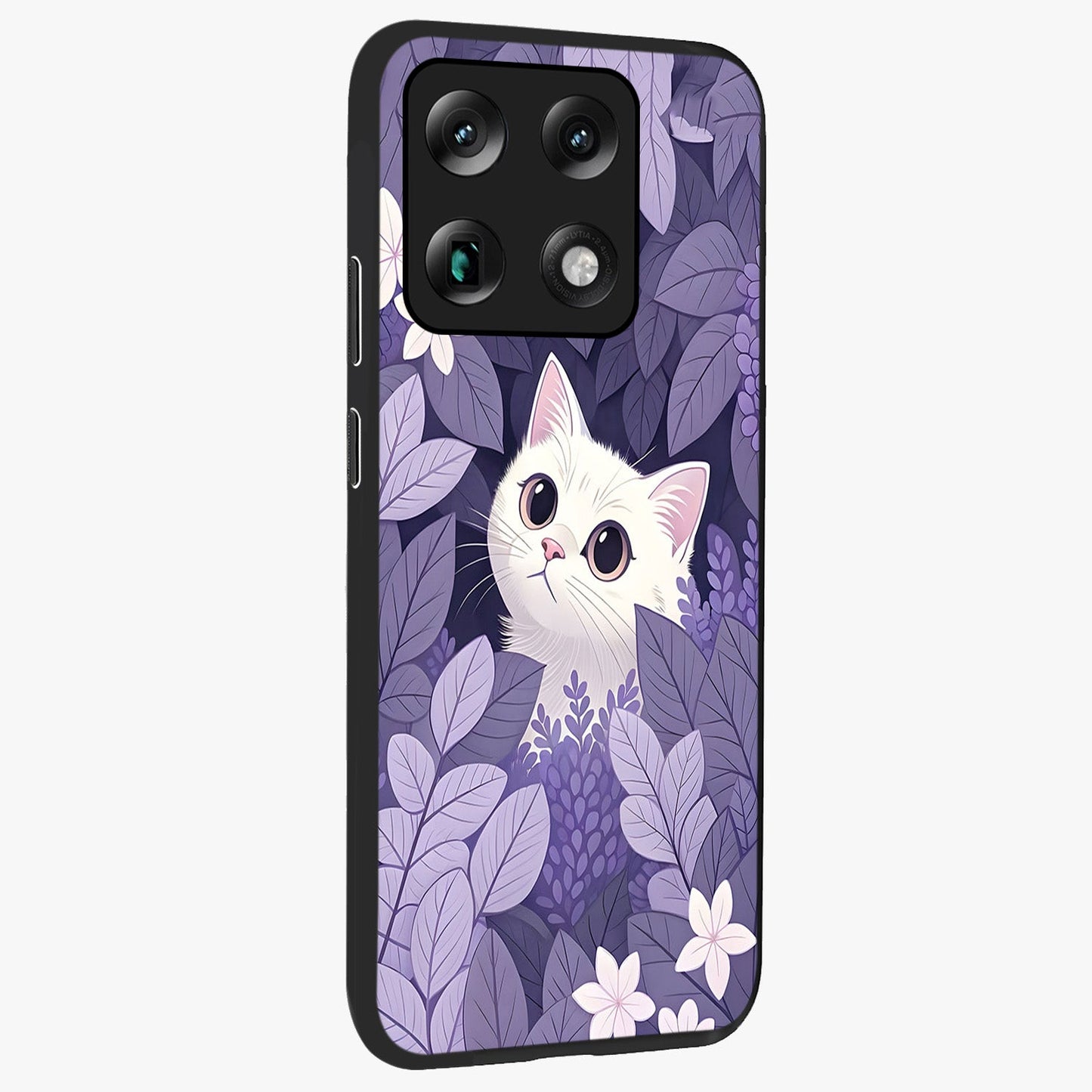 Lilac Hide Peek Cat Glass Case upright view showcasing charming cat artwork with adorable peek theme.