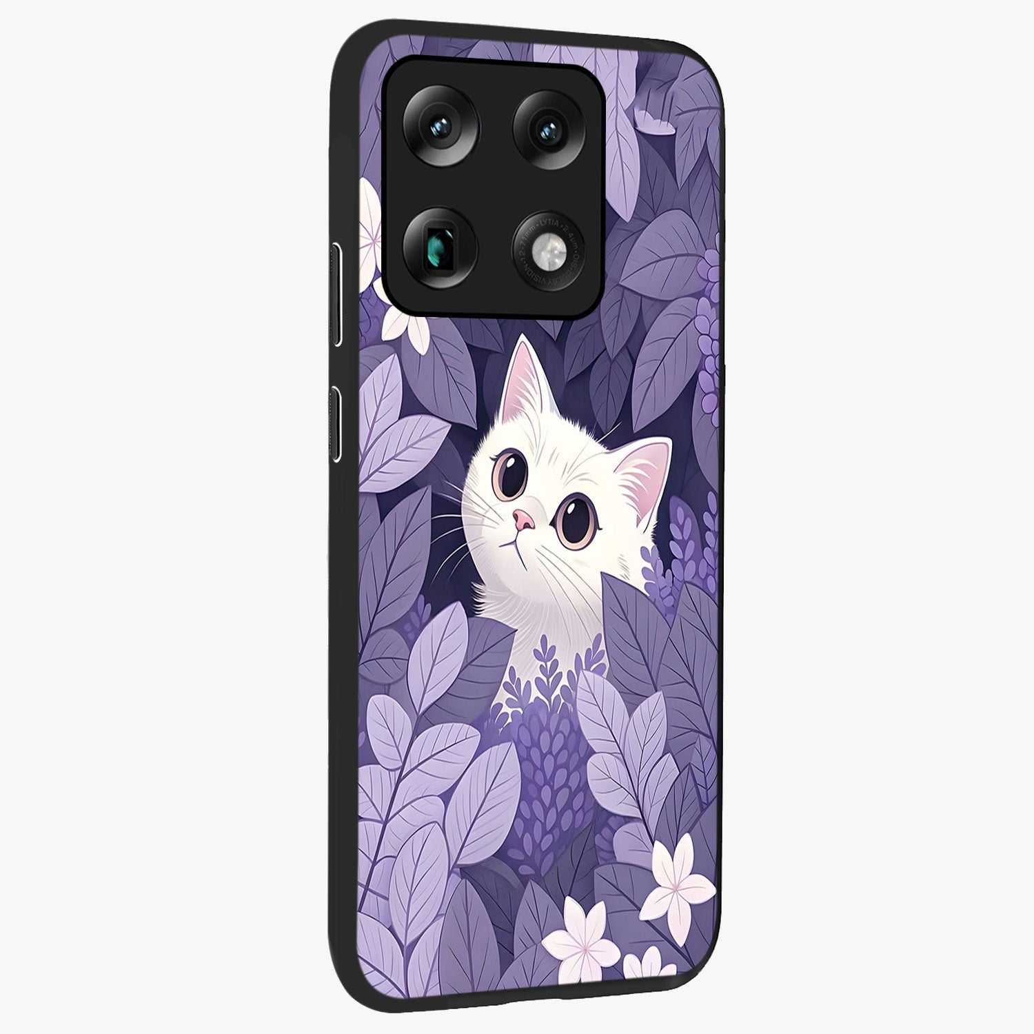 Lilac Hide Peek Cat Glass Case upright view showcasing charming cat artwork with adorable peek theme.