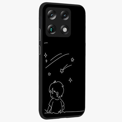 Line Art Boy With Shooting Stars Glass Case upright view showcasing artistic shooting star illustration with minimal style.